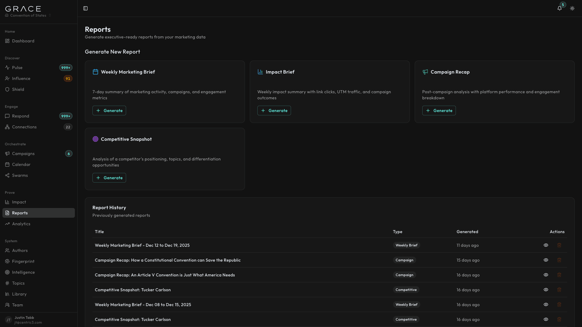 Reports feature screenshot