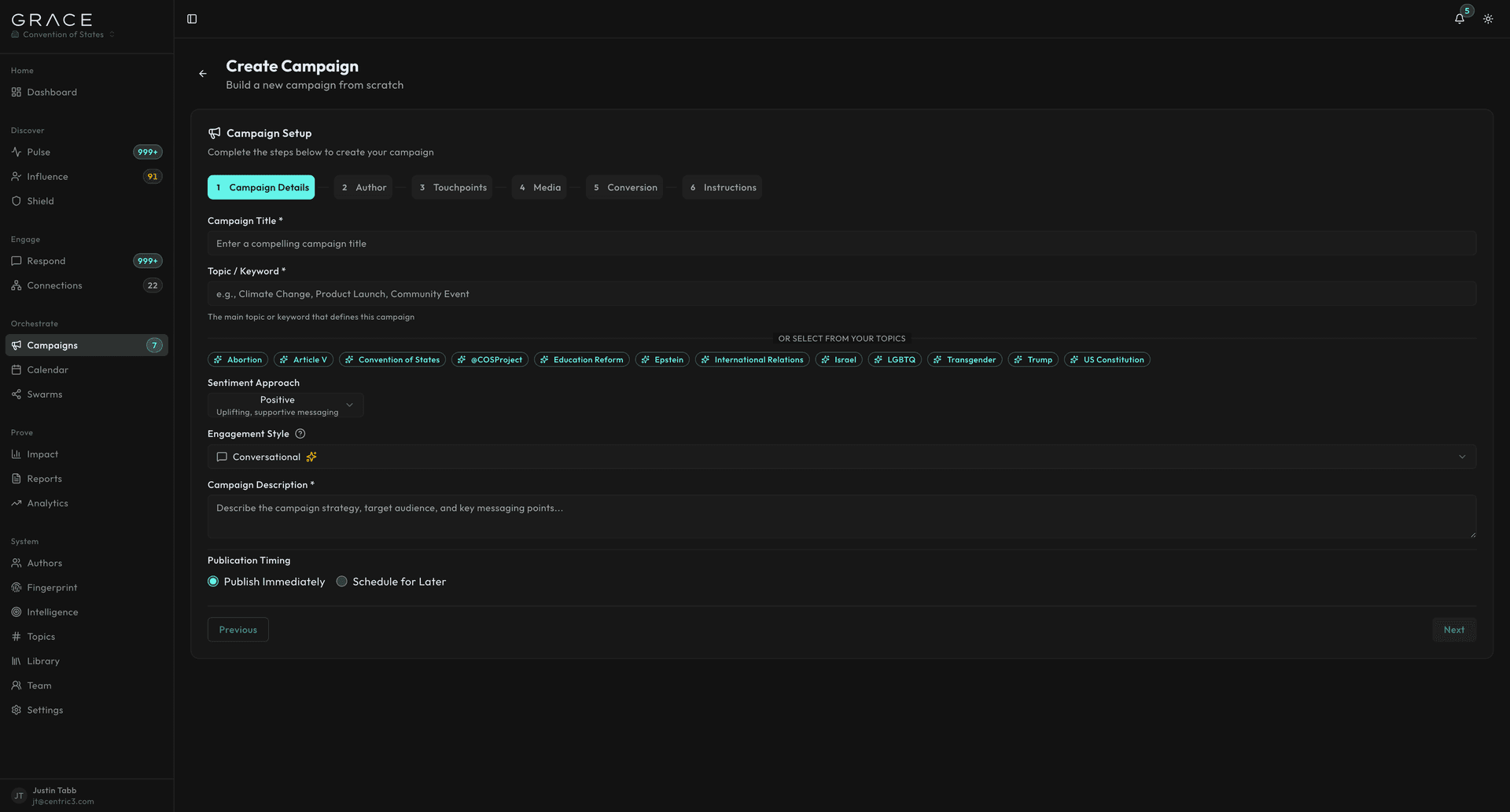 Campaign wizard steps