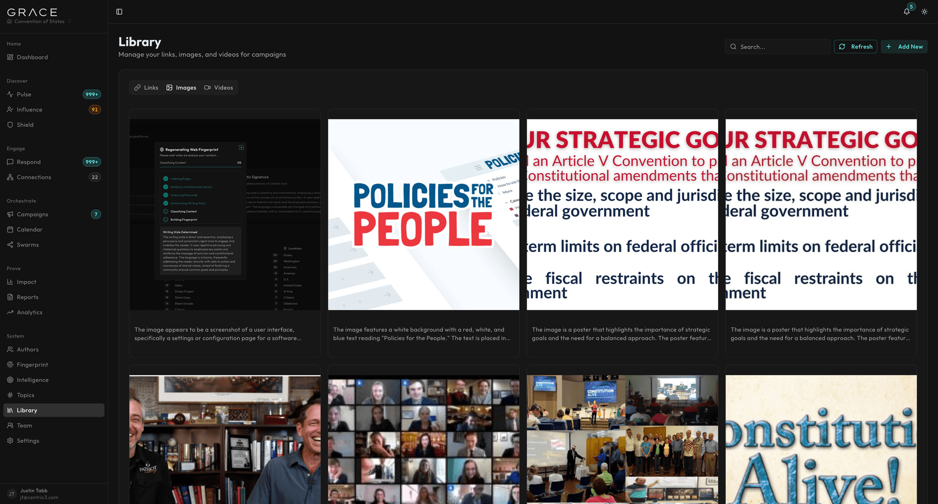 Asset Library showing images with AI-generated descriptions