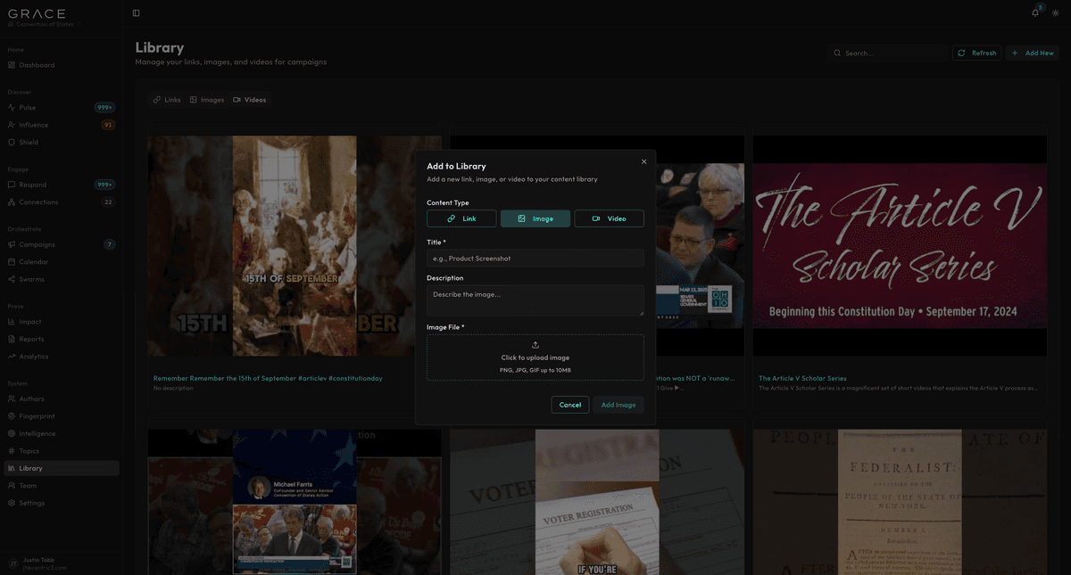 Asset Library upload modal for adding images